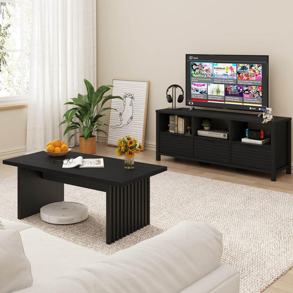 BON AUGURE Black Coffee Table, 43 Inch Modern Coffee Tables for Living Room, ...