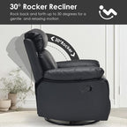 Swivel Rocker Recliner with 360 Degree Swivel, Small Recliners with 30 Degree, 90-150 Degree Angle, Faux Leather Lift Chair for Home Theater Seating, Adults, Living Room, Bedroom, Black