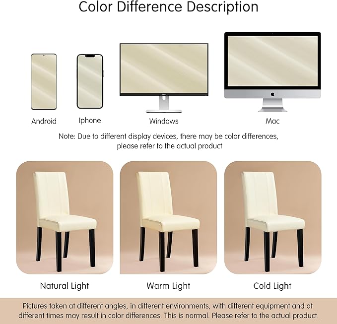 SyMax Dining Chairs Set of 4, Faux Leather Dining Room Chairs, Upholstered Modern High-End Kitchen Parson Side Chairs for Bedroom, Living Room, Cream (No Table)