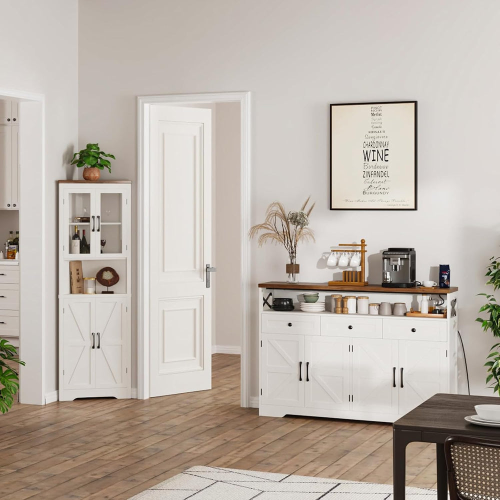 51" Farmhouse Buffet Sideboard Cabinet with Storage, White Kitchen Stora...