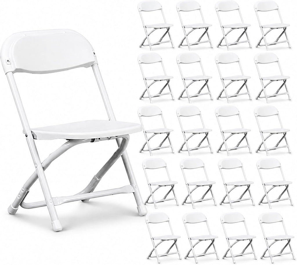 Kids Folding Plastic Chair with Metal Frame, Lightweight Stackable Toddler Chairs for Classroom Table Desk Parties Events Weddings and Home Use, White Pack of 20 Chairs