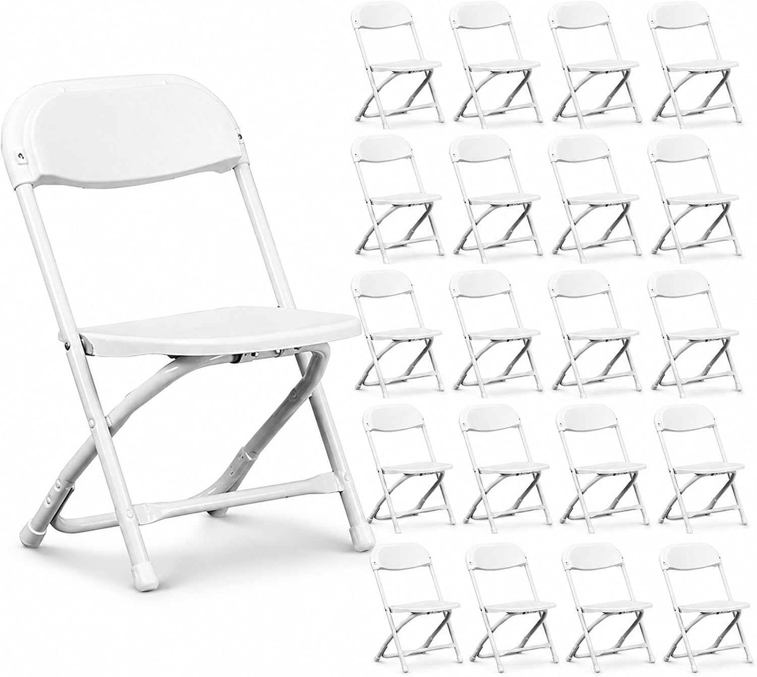 Kids Folding Plastic Chair with Metal Frame, Lightweight Stackable Toddler Chairs for Classroom Table Desk Parties Events Weddings and Home Use, White Pack of 20 Chairs