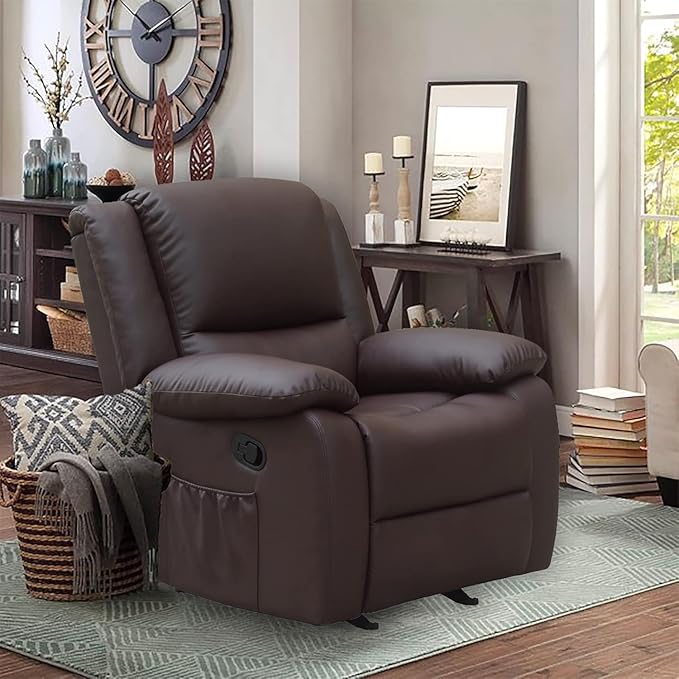 Massage Leather Recliner Chair with Heat and USB Charging Port (Brown)