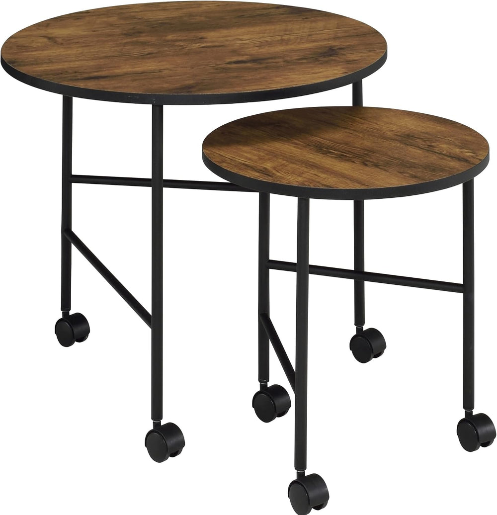Vintage Oak and Black 2 Piece Nesting Tables with Brown+Black | Nesting table...