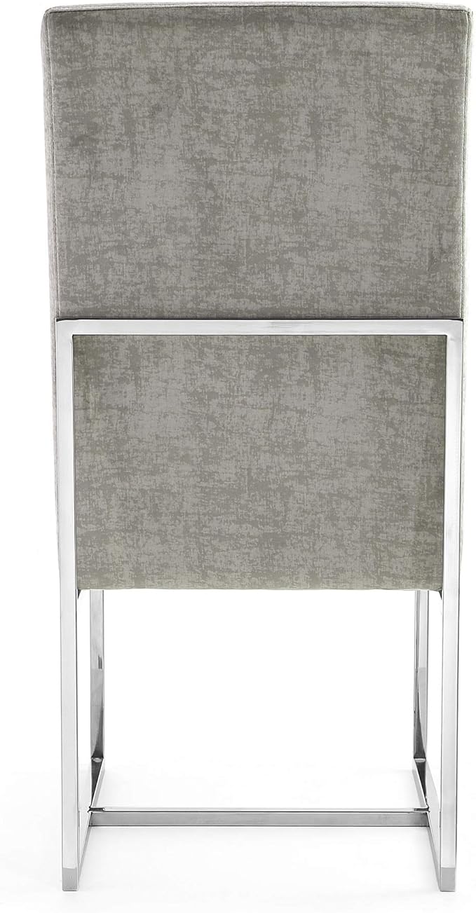 Manhattan Comfort Element Modern Velvet Dining Chairs, High Density Foam, Chrome Finish Stainless Steel Frame, High-Back, Fully Assembled Industrial Chic Accent Furniture, Set of 1, Steel