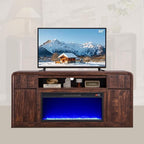 Modern Fireplace TV Stand with 36" LED Electric Fireplace for 80 inch TVs, 32" Tall Entertainment Center w/Drawers &Adjustable Shelves, Wood Media Console w/Curved Profile Design for Living Room,Brown