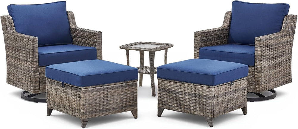 5 Pieces Outdoor Patio Furniture Set-All-Weather Wicker Patio Swivel Glider C...