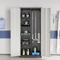 VINGLI Metal Storage Cabinet with Hanging Rod, 4 Adjustable Shelves, Lock Doors with Modern Gray Pattern Design, Armoire Wardrobe Closet Tool Functional Cabinet for Home, Office, Garage (Gray & Black)