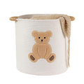 Large Blanket Baskets for Living Room, Teddy Bear Baskets Toy Storage Basket, 14" x 14" Woven Cotton Rope Basket for Kids, Toys Organizer Clothes Hamper with Embroidery, Teddy Bear Nursery Decor