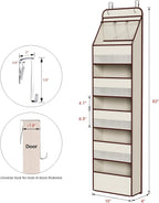 Univivi 6-Shelf Over Door Hanging Organizer Fabric Baby Door Storage with 5 Large Pockets and 3 Small PVC Pockets Wall Mount Hanging Storage Organizers for Baby Essential (Beige)