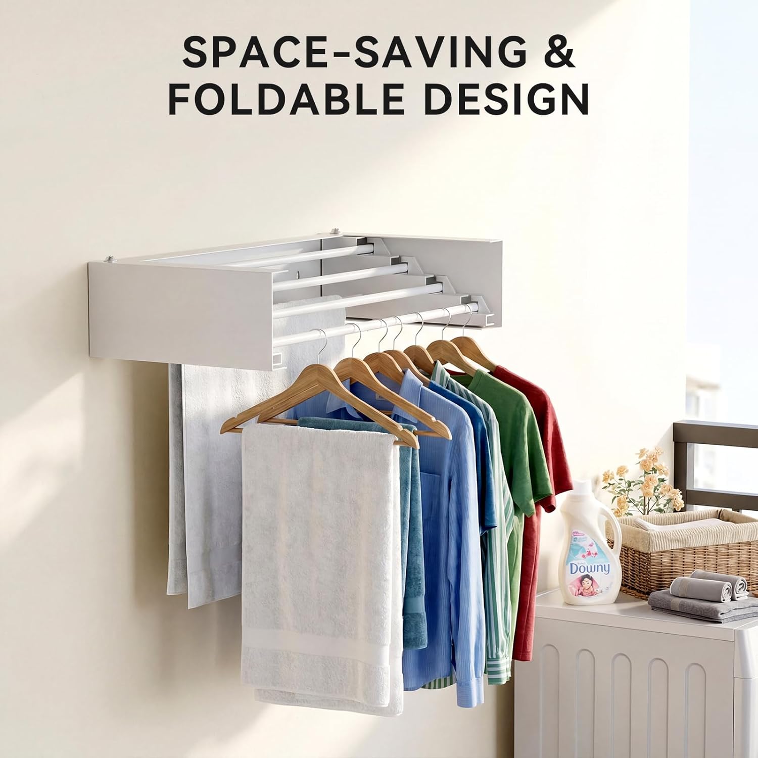 Wall Mounted Drying Rack, 23.6" Retractable Clothes Drying Rack, Heavy Duty 60LB Capacity with 4 Stainless Steel Rods, Foldable Laundry Rack for Indoor Laundry Room, Balcony & Bathroom