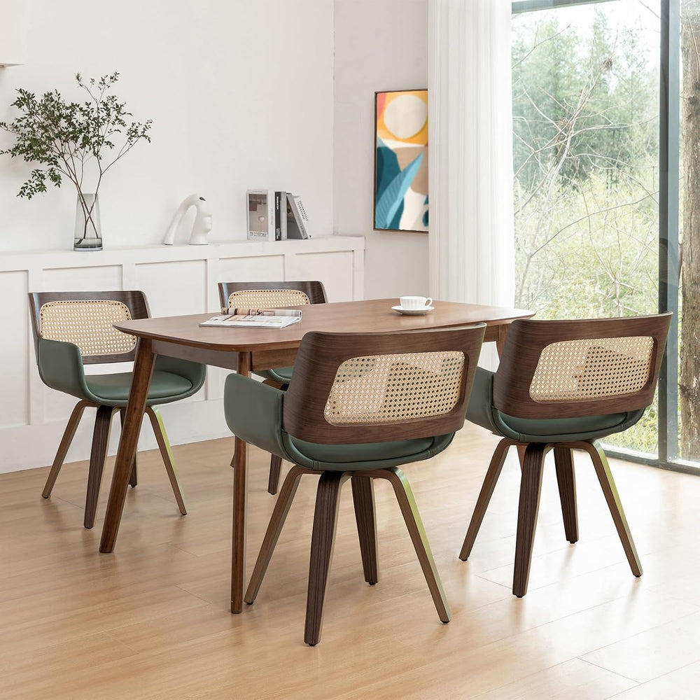 Rattan Dining Chairs with Arms, Swivel Dining Chairs with Walnut Finish