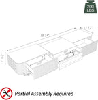 POVISON Fully-Assembled Modern TV Stand for Projector, Sintered Stone Entertainment Center with Storage for 75 inch TV, Wood TV Console, Media Console for Living Room Bedroom