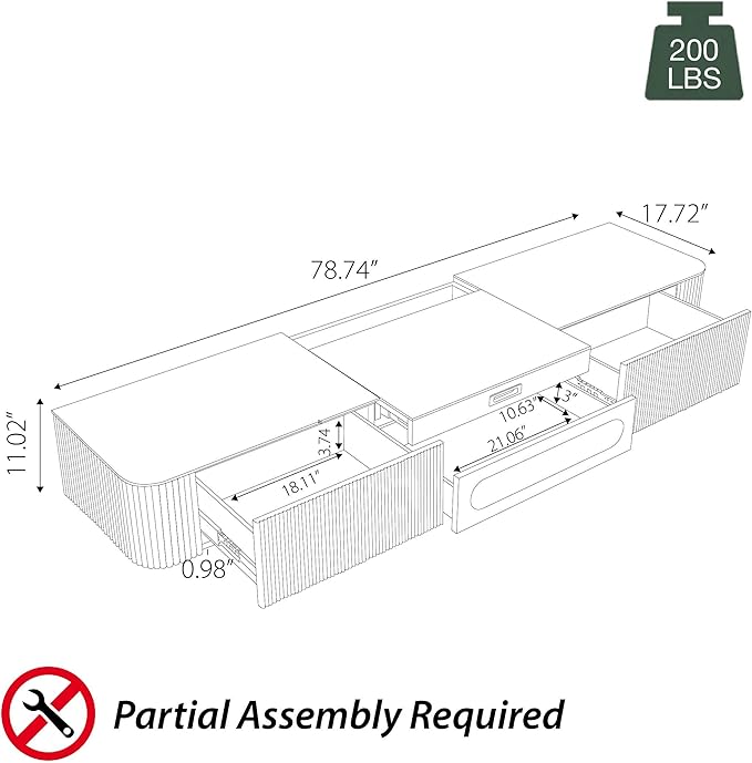 POVISON Fully-Assembled Modern TV Stand for Projector, Sintered Stone Entertainment Center with Storage for 75 inch TV, Wood TV Console, Media Console for Living Room Bedroom