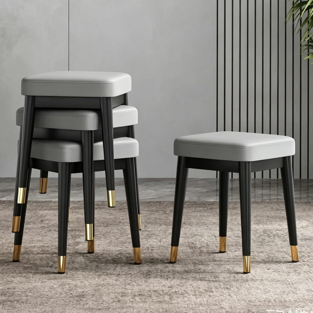 Dining Stool, Dressing Table Stool, Spare Square Chair, Metal Frame Side Chair, Widen The Large Seat Surface, for Small Spaces Home Bedroom Study(Gray)