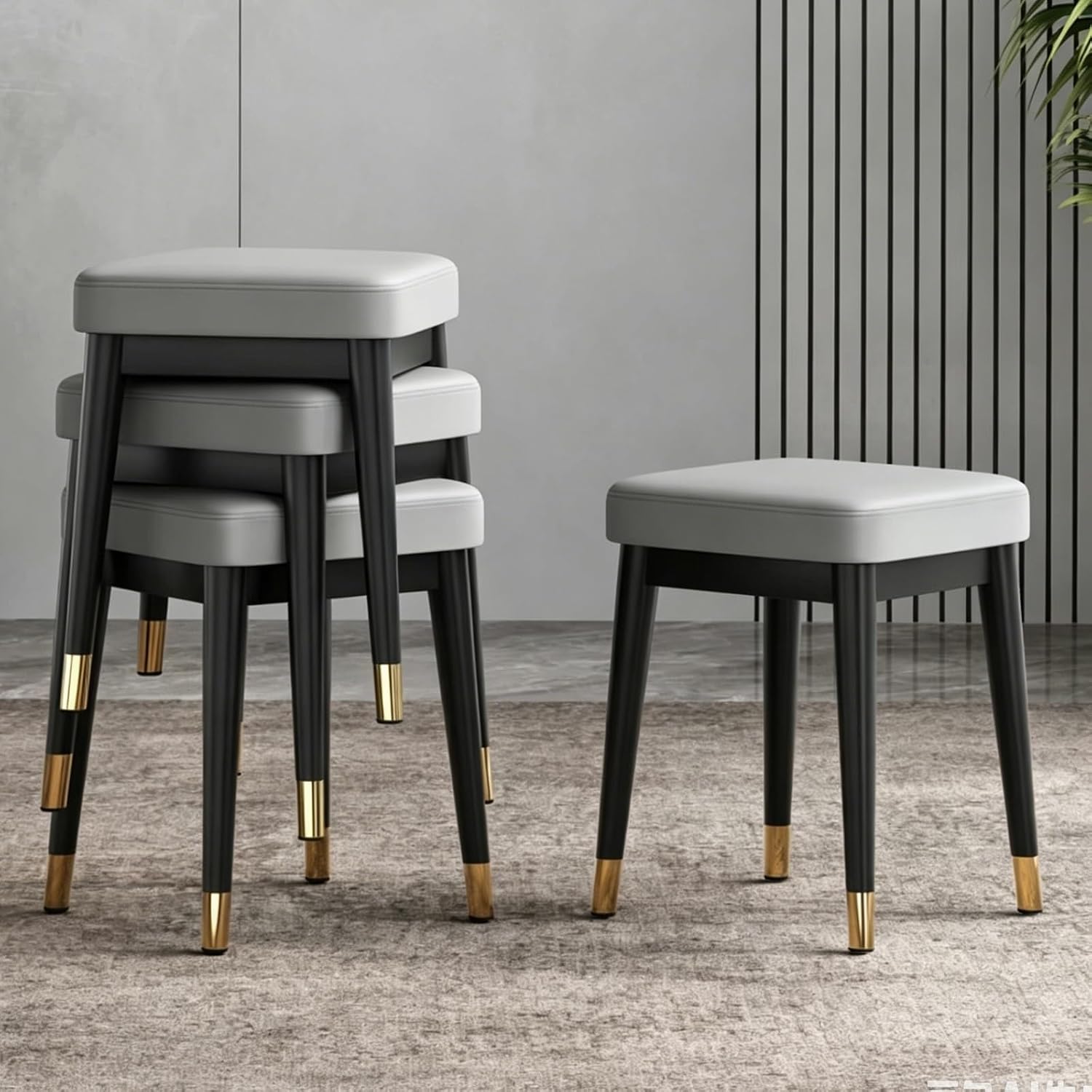 Dining Stool, Dressing Table Stool, Spare Square Chair, Metal Frame Side Chair, Widen The Large Seat Surface, for Small Spaces Home Bedroom Study(Gray)