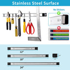 6 Pieces 24" Magnetic Tool Holder Strip, Stainless Steel Surface Tool Magnet Bar, Metal Tool Organizer Rack for Garage Organization, Easy To Install in Workshop, Mounting Screws Included
