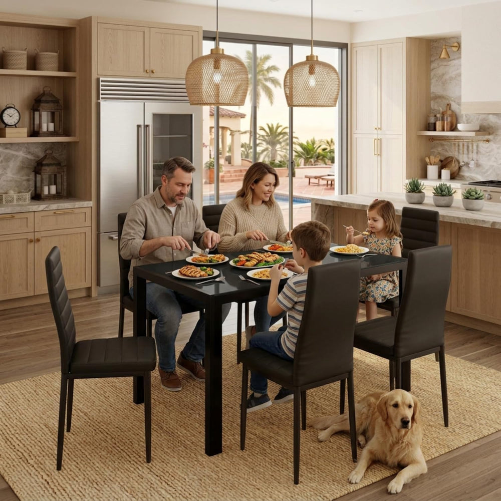 Gizoon Glass Dining Table Sets for 6, 7 Piece Kitchen Table and Chairs Set fo...