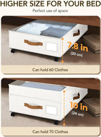 Under Bed Storage with Wheels, 10 inches Under Bed Storage Containers, 65L XXL Large Adjustable Underbed with Lids, Rolling Underbed Storage bins for Shoes, Clothes, Blankets, White