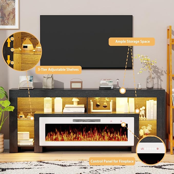 LEMBERI 80 inch Fireplace tv Stand with 50 inch White Fireplace Up to 90&quot...
