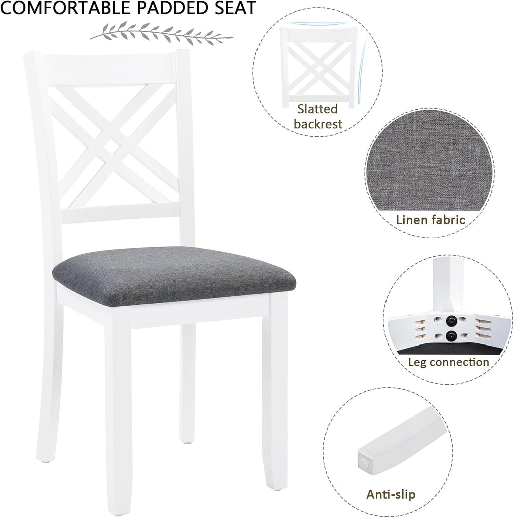 Harper & Bright Designs 58.5" Lx34.5 W Solid Wood 7-Piece Dining Table Set for 6, Grey White Two-Tone Kitchen Dining Room Set with 6 Upholstered Chairs, Rubber Wood Frame, 330LBS Capacity