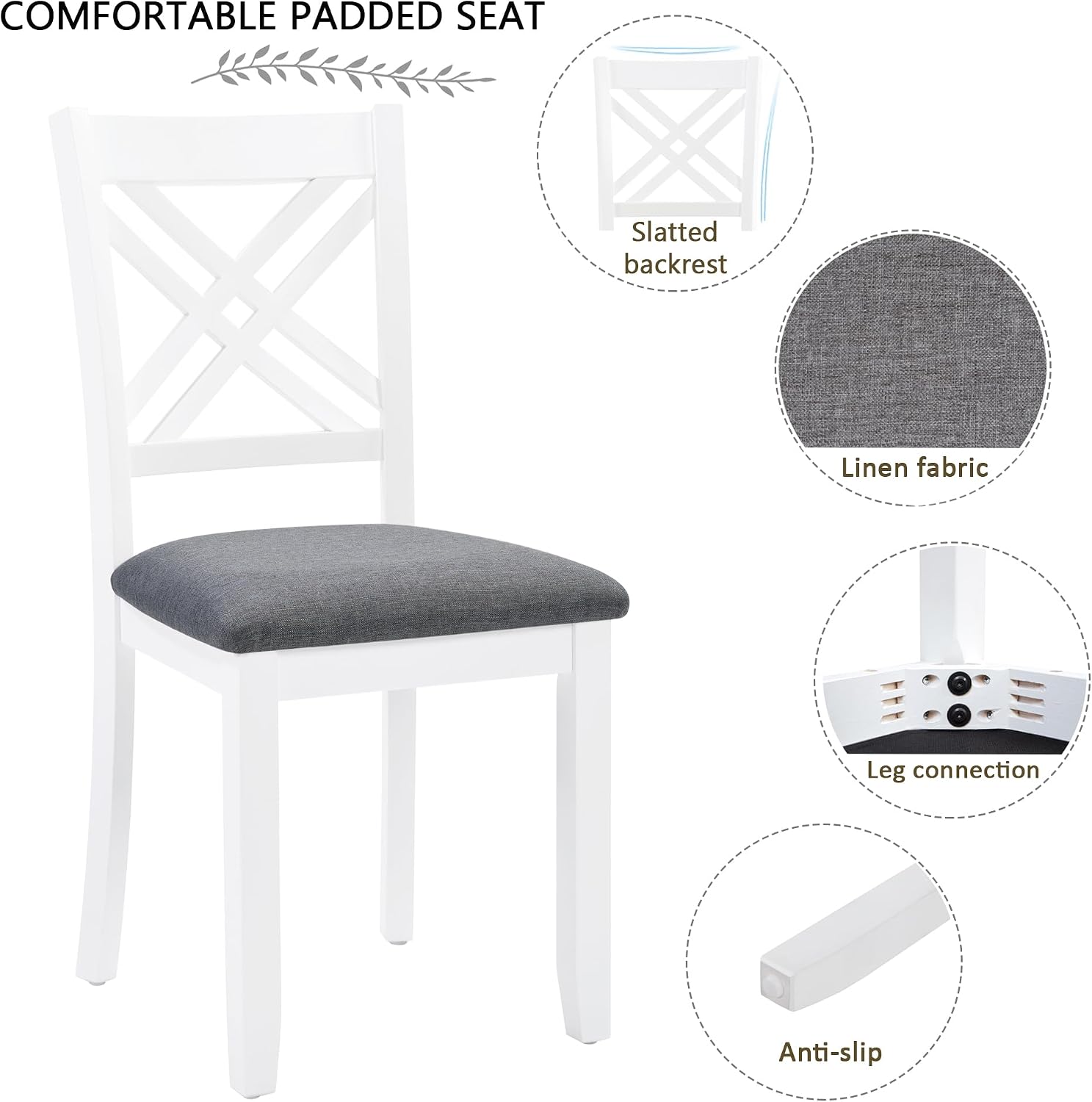 Harper & Bright Designs 58.5" Lx34.5 W Solid Wood 7-Piece Dining Table Set for 6, Grey White Two-Tone Kitchen Dining Room Set with 6 Upholstered Chairs, Rubber Wood Frame, 330LBS Capacity