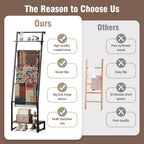 Nuoex Blanket Ladder with Shelf, 6 Layer Wall-Leaning Blanket Rack, Farmhouse Blanket Shelf for Storage and Home Decor, Freestanding Rack for Bathroom, Rustic Brown and Black