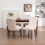 Velvet Dining Chairs Set of 4,Upholstered Dining Chairs with Ring Pull Trim and Button Back,Modern Seating for Living Room, Bedroom, Kitchen (Beige)