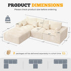 113" Modular Sectional Sofa, Convertible L-Shaped Cloud Couches for Living Room with Ottoman, 4 Seater Corduroy Boneless Couch Sofa Set, No Assembly Required, Beige 1 PCS