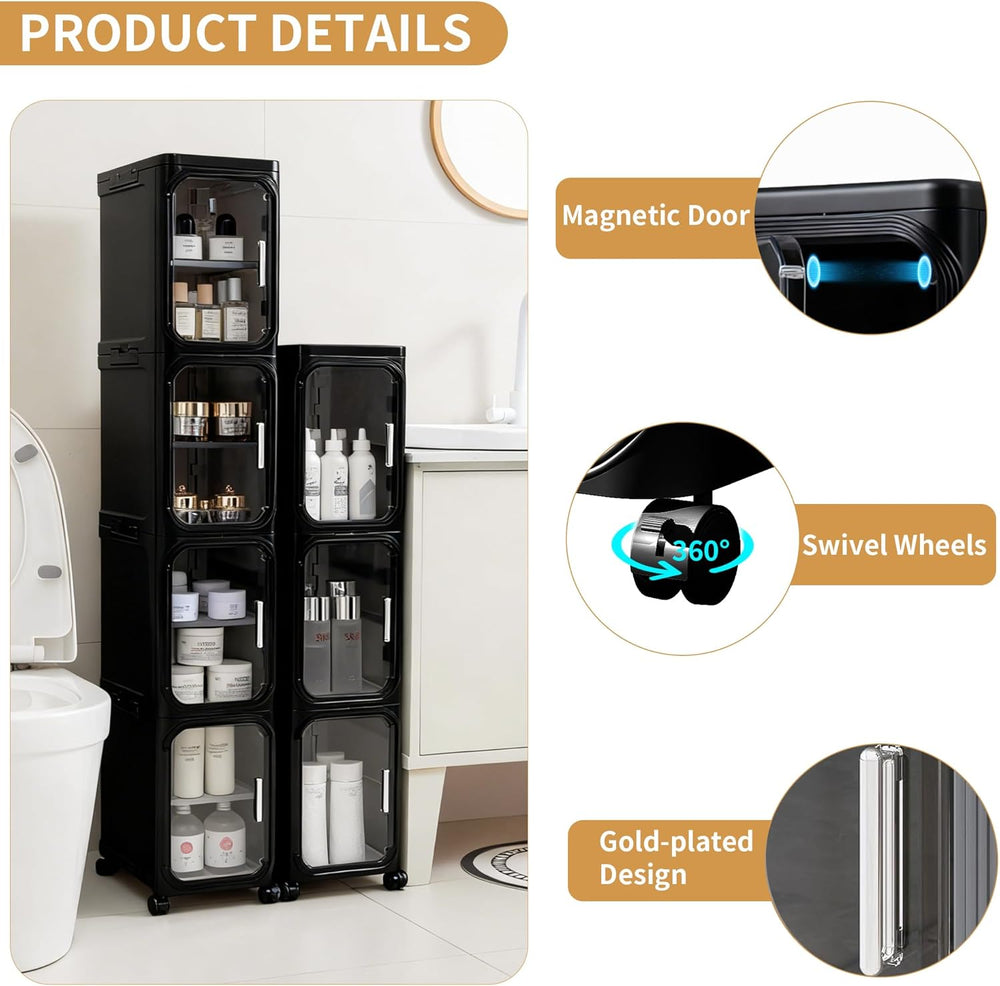 5-Tier Tall Narrow Slim Bathroom Storage Cabinet, Black | Tool Free Assembly,...