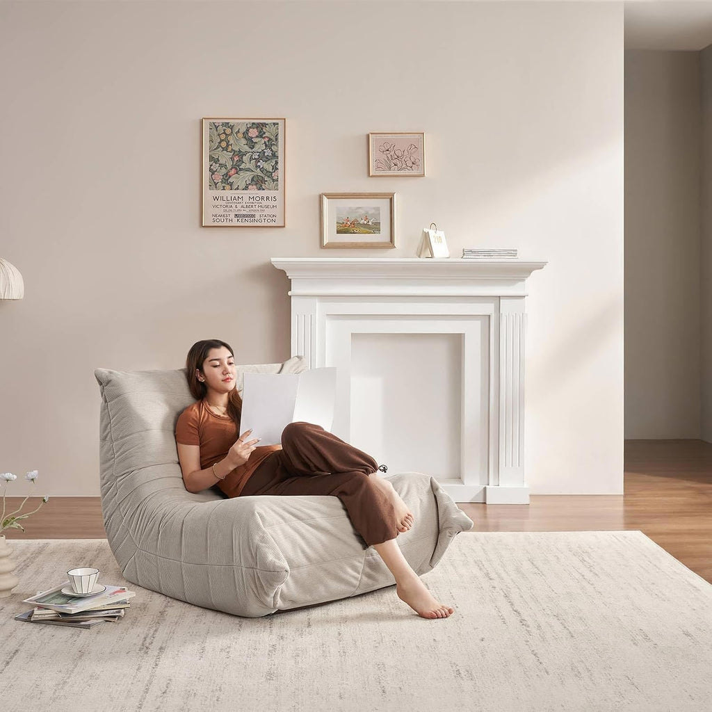 Modern Living Room, Adult Bean Bag Floor Sofa, Super Soft and Comfortable Memory Foam Lazy Sofa, Togo Recliner Furniture, Suitable for Balcony Bedroom Fireside Chair (Apricot)