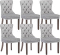 KCC Velvet Dining Chairs Set of 6, Upholstered High-end Tufted Dining Room Chair with Nailhead Back Ring Pull Trim Solid Wood Legs, Nikki Collection Modern Style for Kitchen, Light Grey