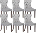 KCC Velvet Dining Chairs Set of 6, Upholstered High-end Tufted Dining Room Chair with Nailhead Back Ring Pull Trim Solid Wood Legs, Nikki Collection Modern Style for Kitchen, Light Grey