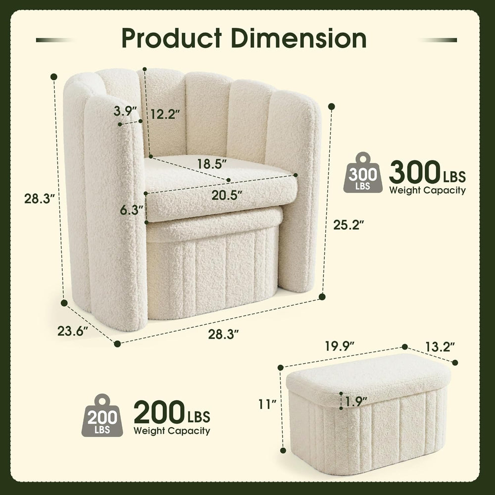 Homkdom Barrel Accent Chair with Storage Ottoman, Teddy Fleece Shell Back, Er...