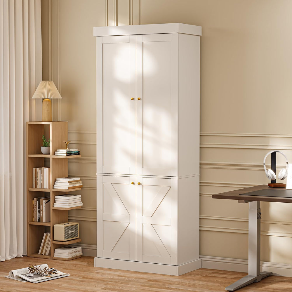 ivaniti 70.8" Tall Farmhouse Bookshelf with Doors, Modular Wooden Storag...