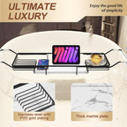 BVL Bathtub Tray Stainless Steel with Marble Base Matte Black Bathtub Tray with White Marble Base Adjustable & Rustproof Bath Caddy for Spa, Relaxation, Bath Bombs