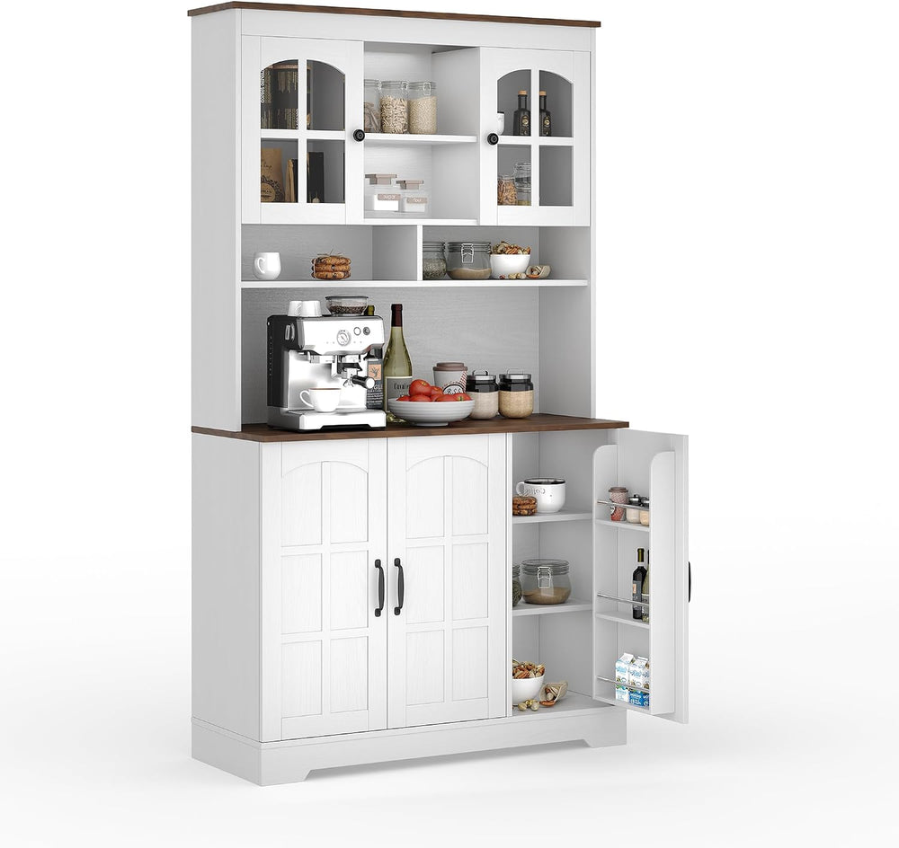 IDEALHOUSE Pantry Cabinet, 70.9 Inch Kitchen Cabinet with Glass Doors, Tall K...
