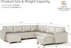 SITJOY 118" Faux Leather Modular Sectional Sofa with Storage, Mid Century Modern Sectional Couches for Living Room, Soft Padded Armrests, 9 Seat V-Shaped Sectional Couch, Greige