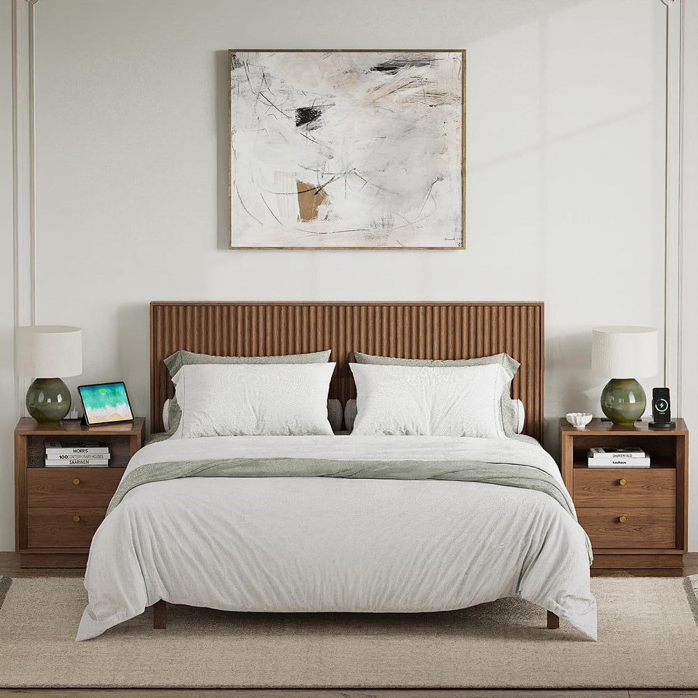 FORTUNETEC 19.6" Nightstand with Charging Station, Dark Walnut