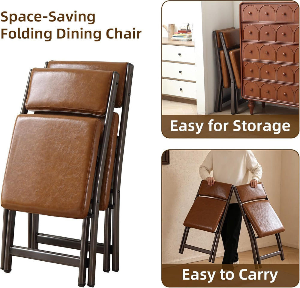 Folding Chairs with Cushion 2 Pack, High-Resilience Foam, Yellowish-brown | 4...