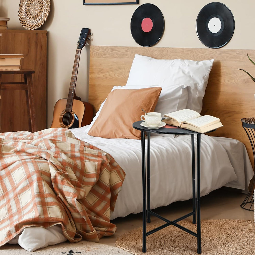 Colingmill 14 x 22 Inch Small Round Side Table End Drink Table Vinyl Records ...