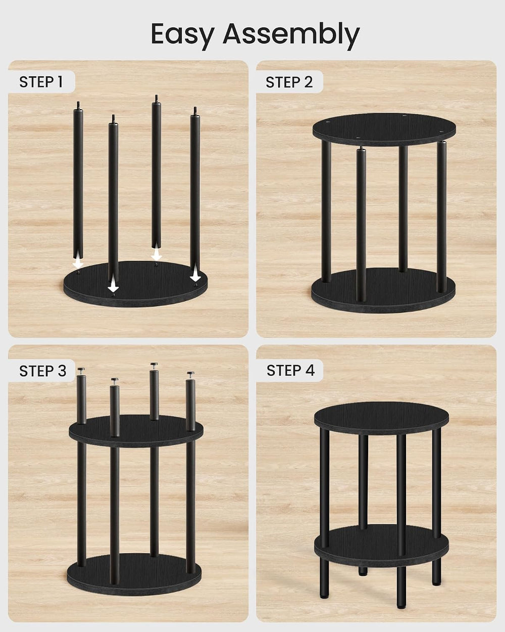 CHOEZON Round Side Table, 2-Tier End Table, Small Round Nightstand with Sturd...