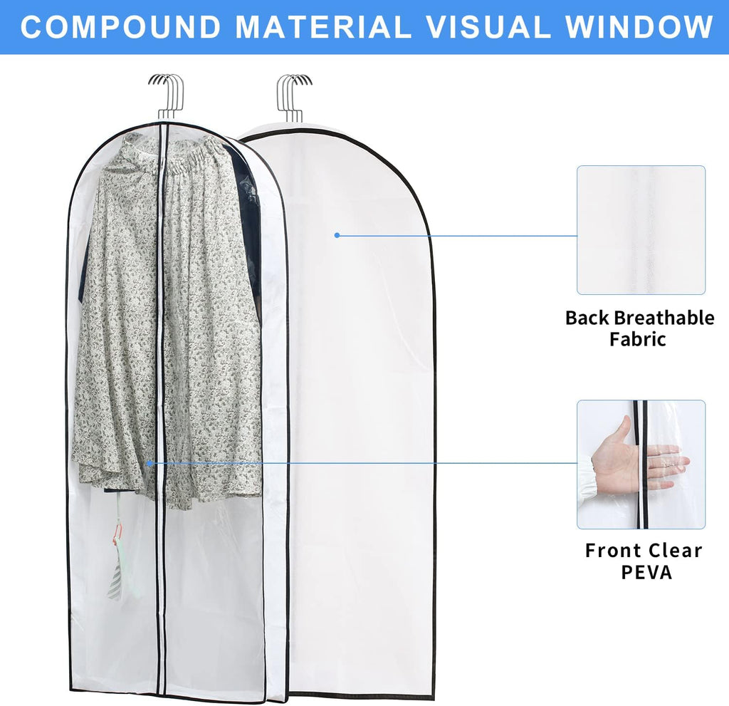 MsKitchen Hanging Clothes Storage with 4" Gusseted Garment Covers (Set of 6) - Clear Suit, Gown, Long Coat, Dress Protectors for Closet - 24"x 50"x 4" / 6 Pack