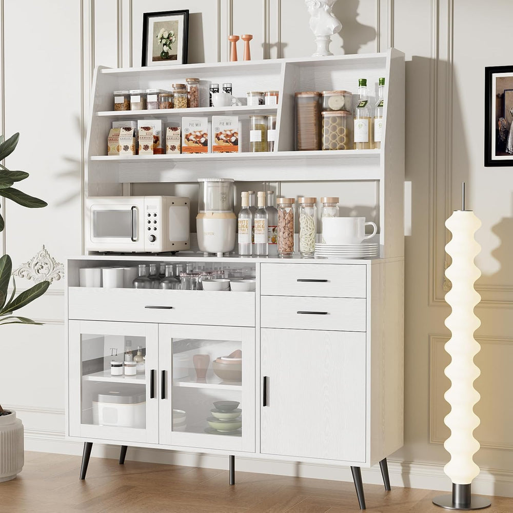 VOWNER Kitchen Hutch Storage Cabinet, Freestanding Kitchen Pantry with 2 Glas...
