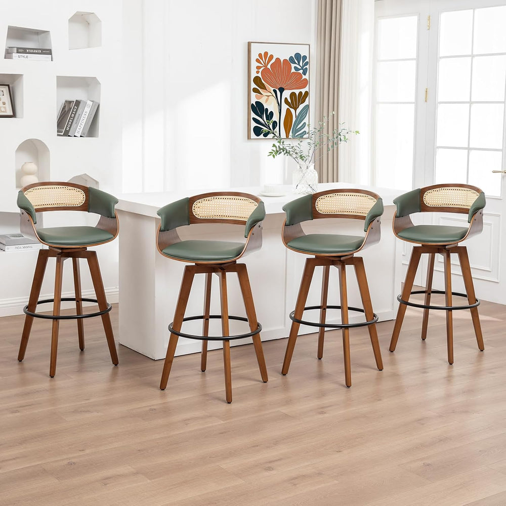 Rattan Swivel Counter Stools, Mid Century Modern Counter Stools with Back