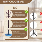 Solid Wooden Coat Rack Stand, Coat Racks Freestanding with 14 Hooks, Natural Birch Wood Coat stands with Sturdy Round Base, Tree Coat Hanger Standing for Entryway Bedroom Office (Ruyi Hook)