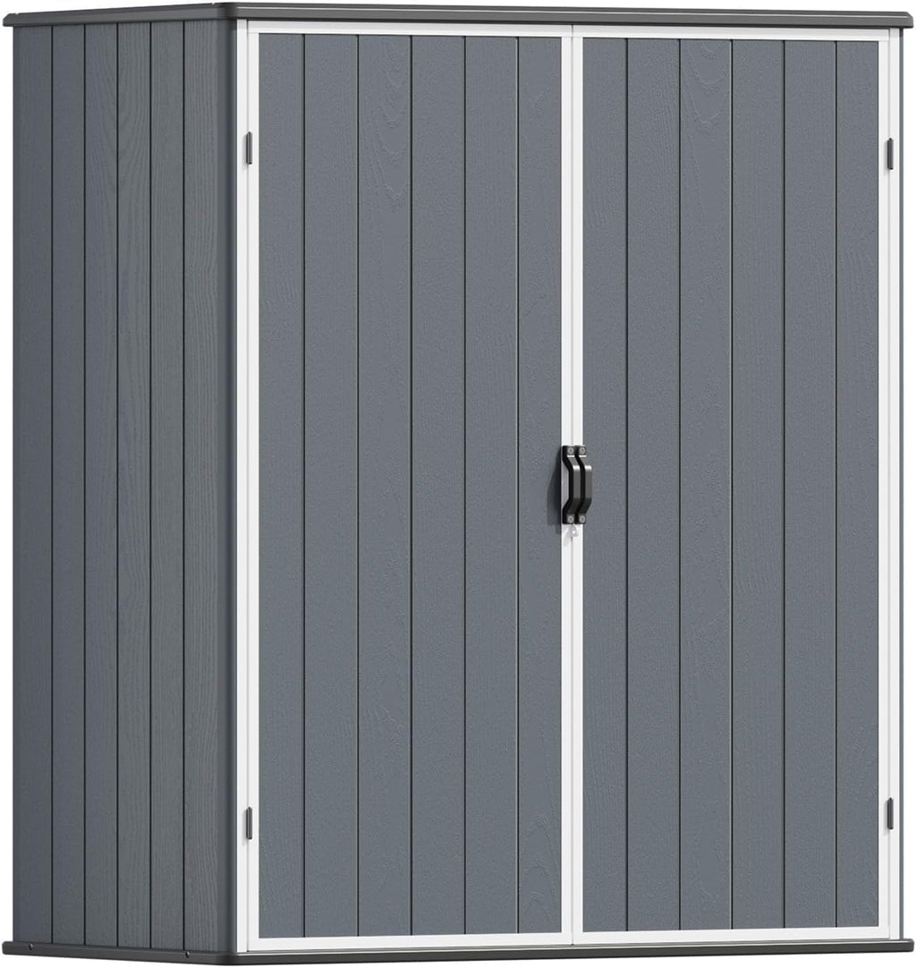 Patiowell Outdoor Storage Shed 5x3 FT, Plastic Garden Organizer Cabinet with Lockable Doors & Strong Roof for Patio Furniture, Pool Accessories, Lawn Tools, Dark Grey