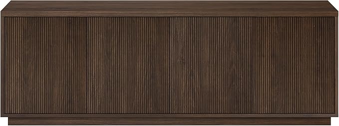 Henn&Hart Fluted TV Stand for TVs up to 75" with 2 Concealed Ribbed Storage Cabinets and Adjustable Shelves for Living Room, Family Room, or Office, Warm Brown