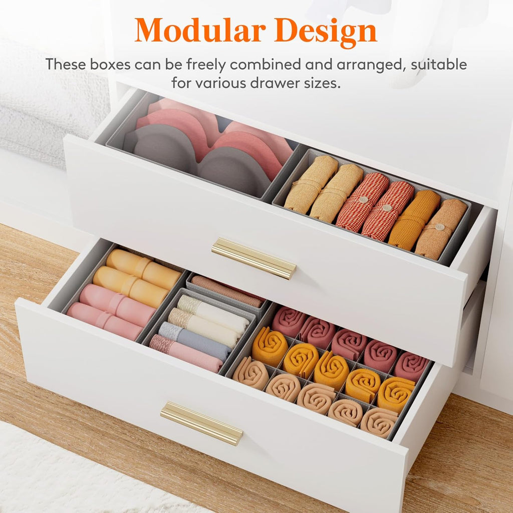 Lifewit Underwear Drawer Organizer for Closet 12 Pack, 3 Sizes Dresser Organizer Dividers, Deep Fabric Foldable Drawer Storage Organizer Bins for Clothes, Sock, Bra, Lingerie, Undies