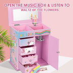 Jewelry Box for Girls 5-Layer with Swing Door Spinning Ballerina Unicorn &Castle Design Unicorn Jewelry Set Included Kids Music Box for Little Girls Birthday Christmas Gift (Pink & Blue)
